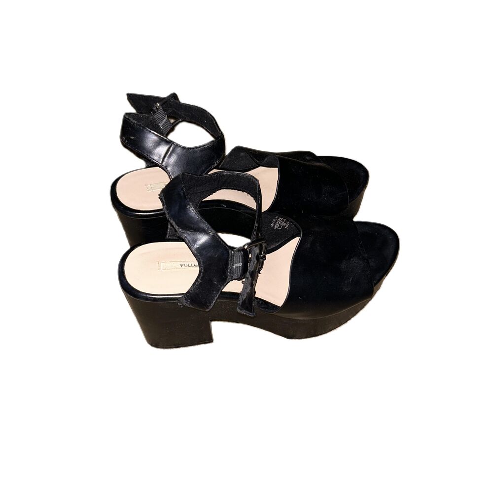 Pull&Bear Black Platform Open-toe Chunky Heel Ankle Strap Sandal Size 6.5 - Picture 2 of 5